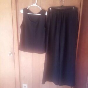 XL Elegant Black Wide Leg Pant & Tank Set